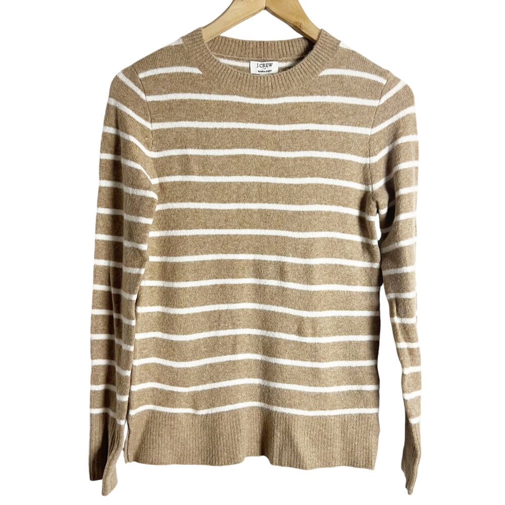 J.Crew Striped Mushroom Ivory Crewneck Pullover Sweater in Extra Soft Yarn XXS